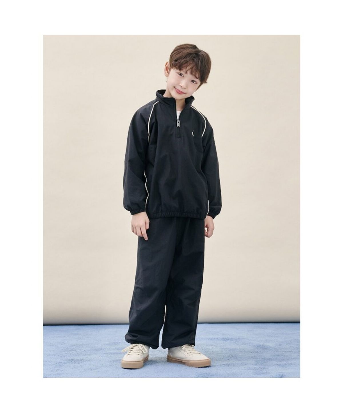 빈폴 키즈(BEANPOLE KIDS) 파이핑 반집업 플리스 안감 2PCS 상하 세트  블랙 (BI5Y41U055)
