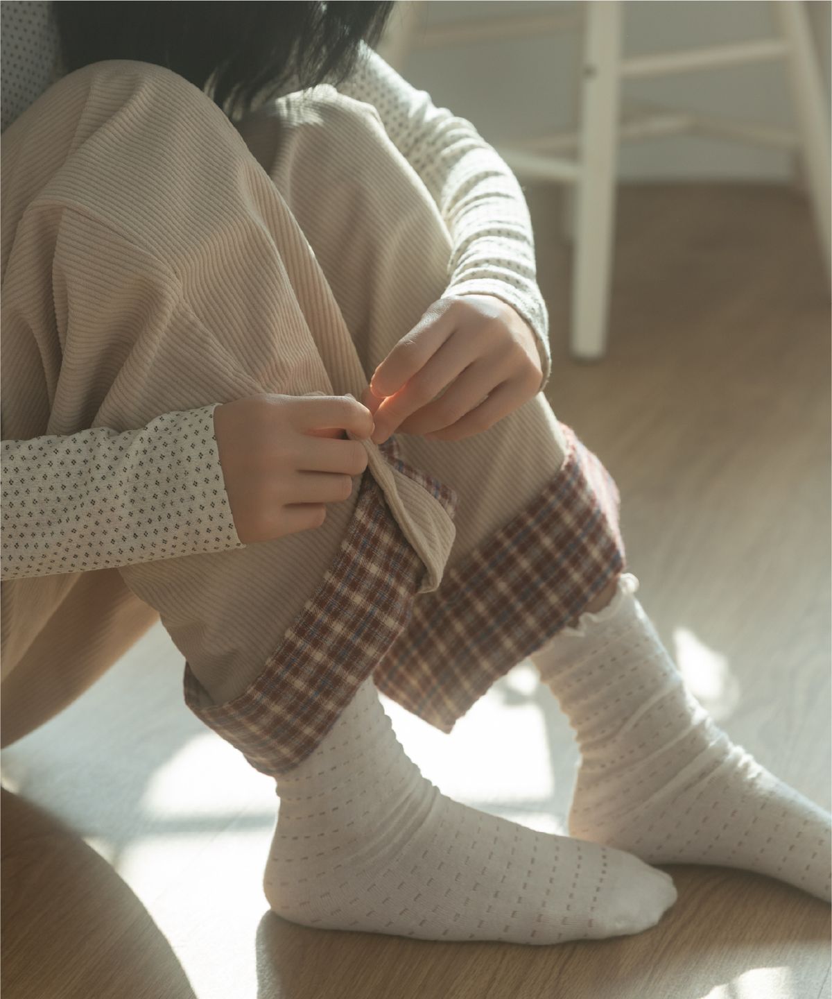 나이엔(NAAIEEN) 체크 포인트 코듀로이 기모 팬츠