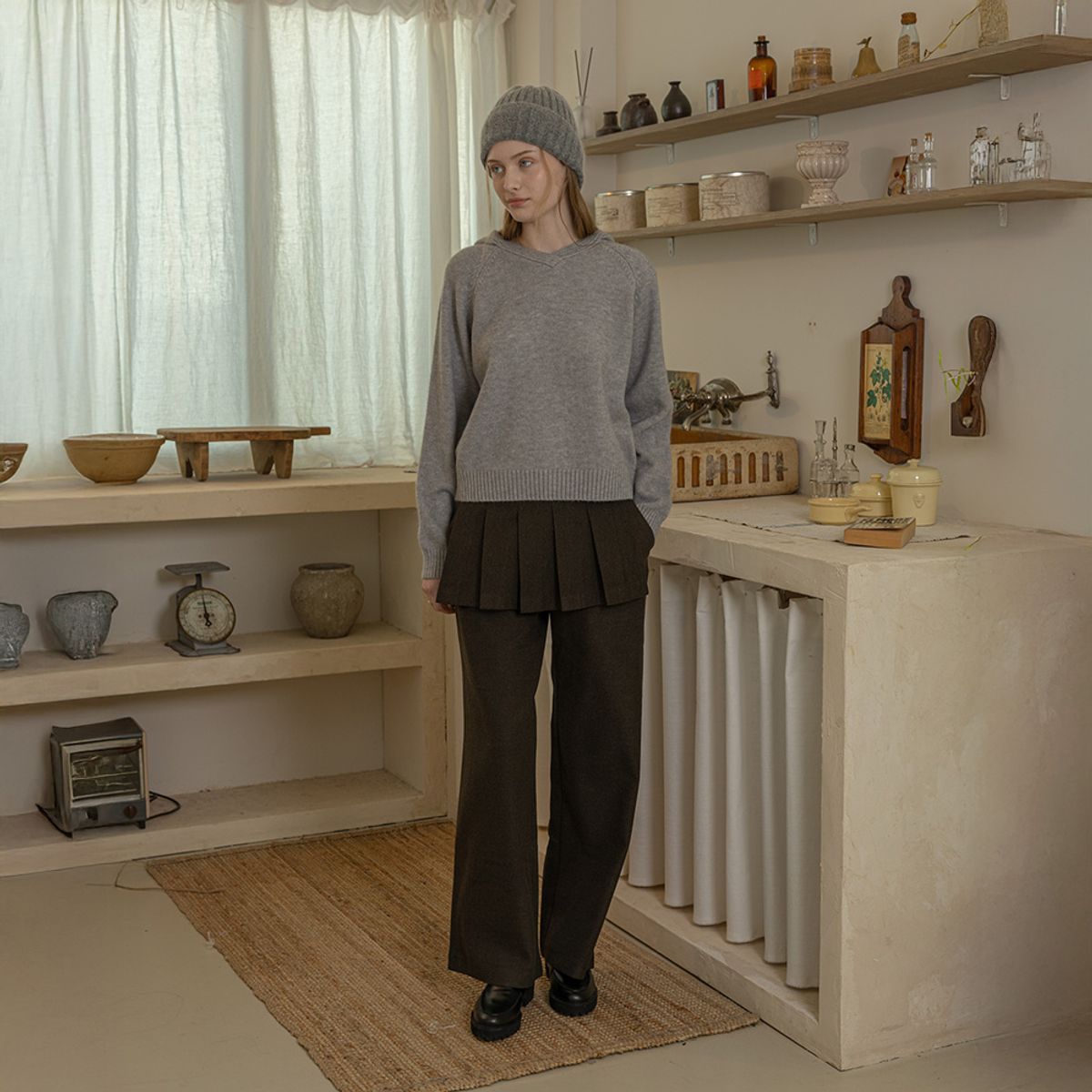 던드롭(DUNDROP) DD_Knit hoodie top_GRAY