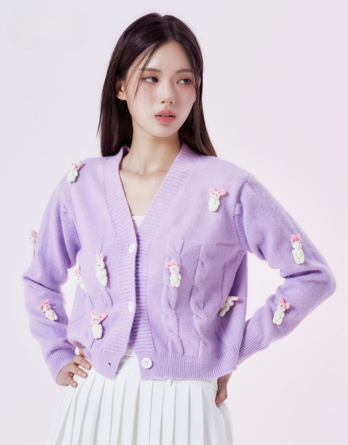 트위디아(TWEEDY-A) 퍼플 버니 크롭 가디건