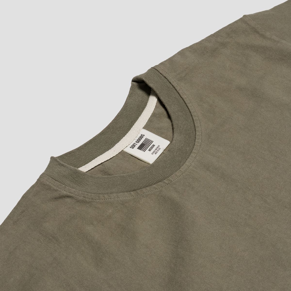 소프트굿즈(SOFT GOODS MFG) 더 헤비웨이트 티셔츠, 올리브드랩