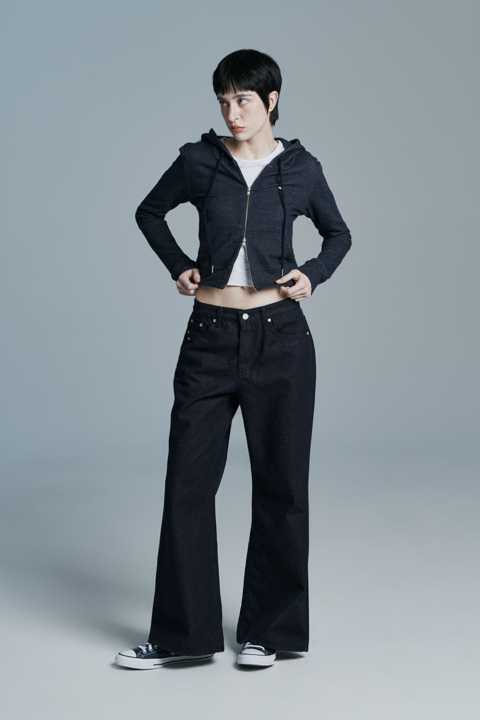 MUSINSA公式 | SYNERJYN RAW WIDE DENIM PANTS DARK BLUE