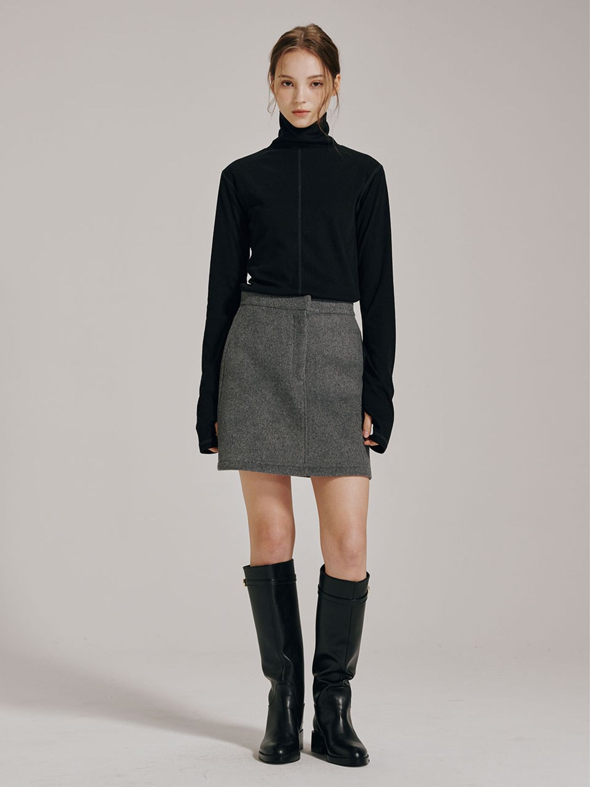 누브(NOUVE) 울 미니 스커트 - 차콜 / Wool Mini Skirt - Chacoal