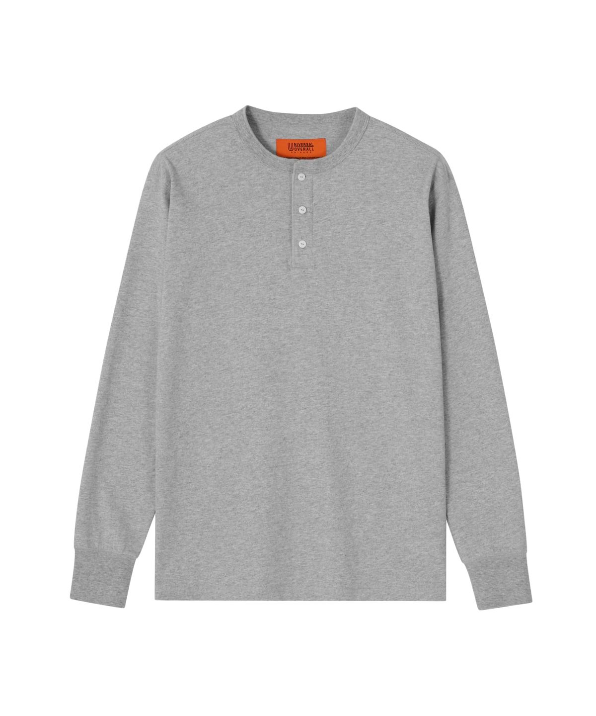 유니버셜 오버롤(UNIVERSAL OVERALL) HENLEY NECK LONG SLEEVE T-SHIRT MELANGE GREY