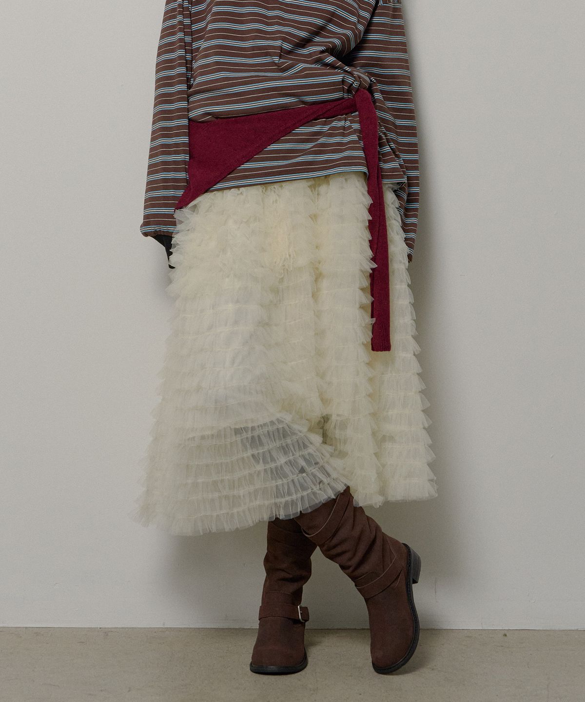 론크(LONQUE) SHA TIERED LONG SKIRT (IVORY)