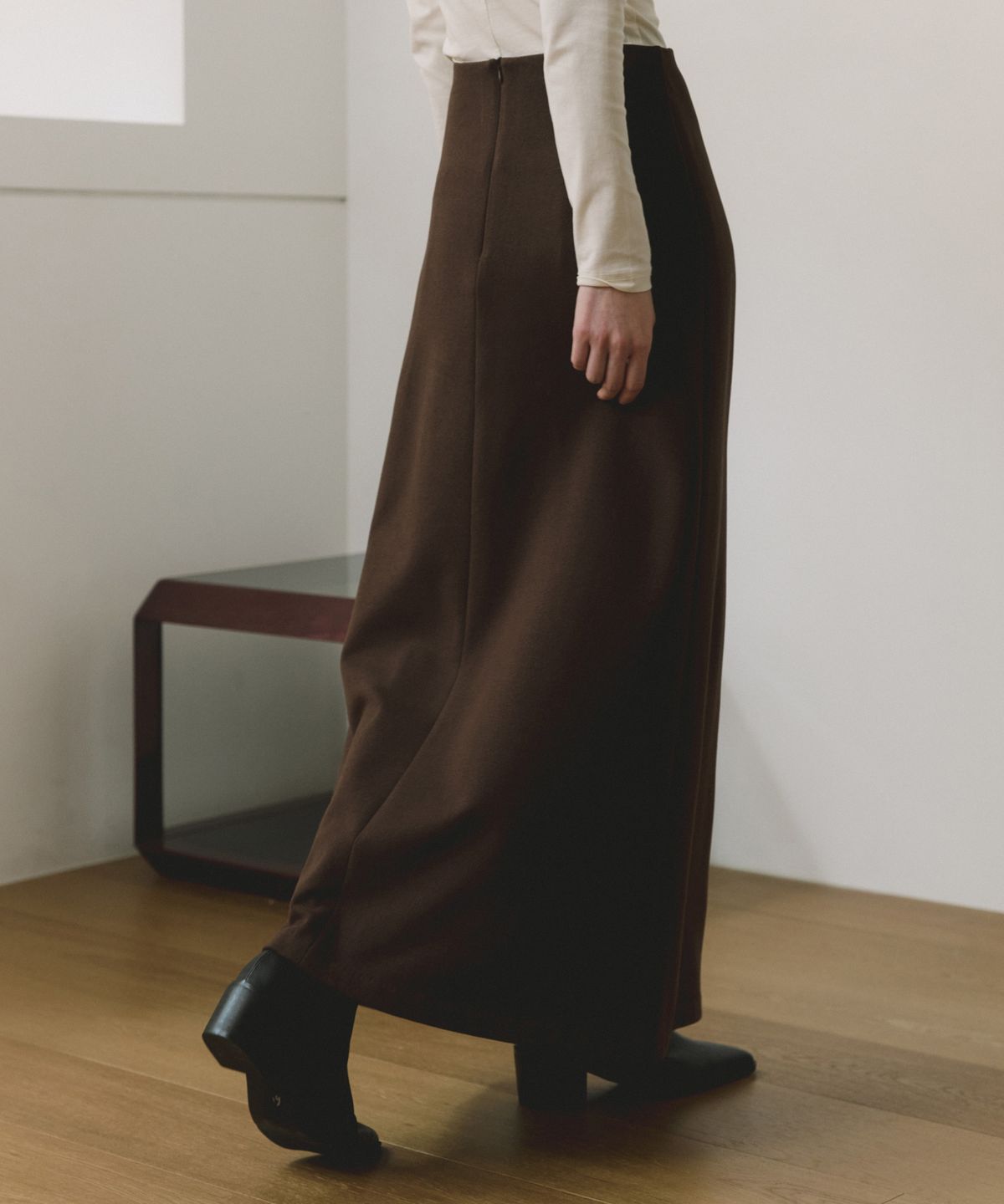 리올그(REORG) COC FLARE LONG SKIRT BROWN