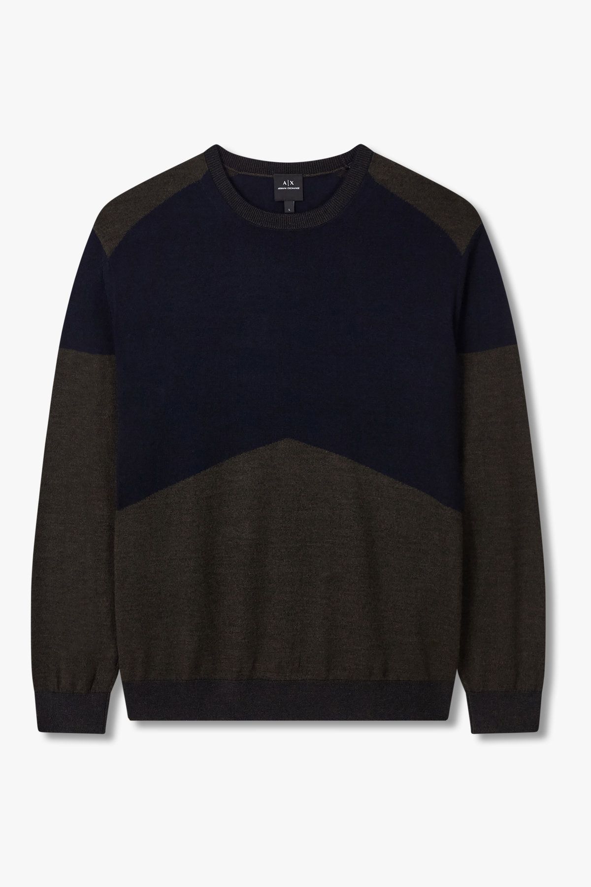 아르마니 익스체인지(ARMANI EXCHANGE) 남성 컬러 블록 롱 슬리브 니트 풀오버_다크 네이비 A415332003