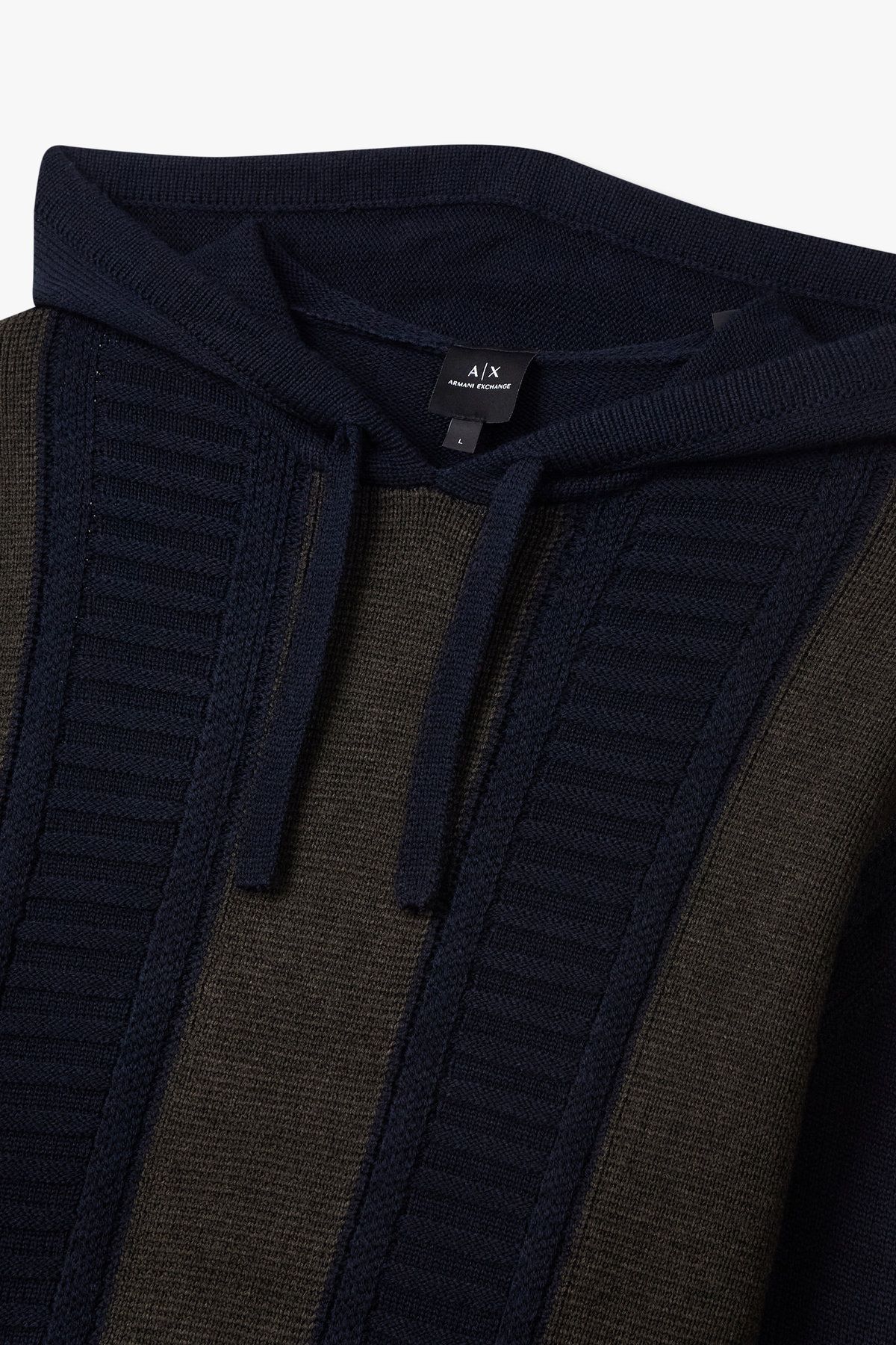아르마니 익스체인지(ARMANI EXCHANGE) 남성 컬러 블록 후디드 니트 풀오버_다크 네이비 A415332020