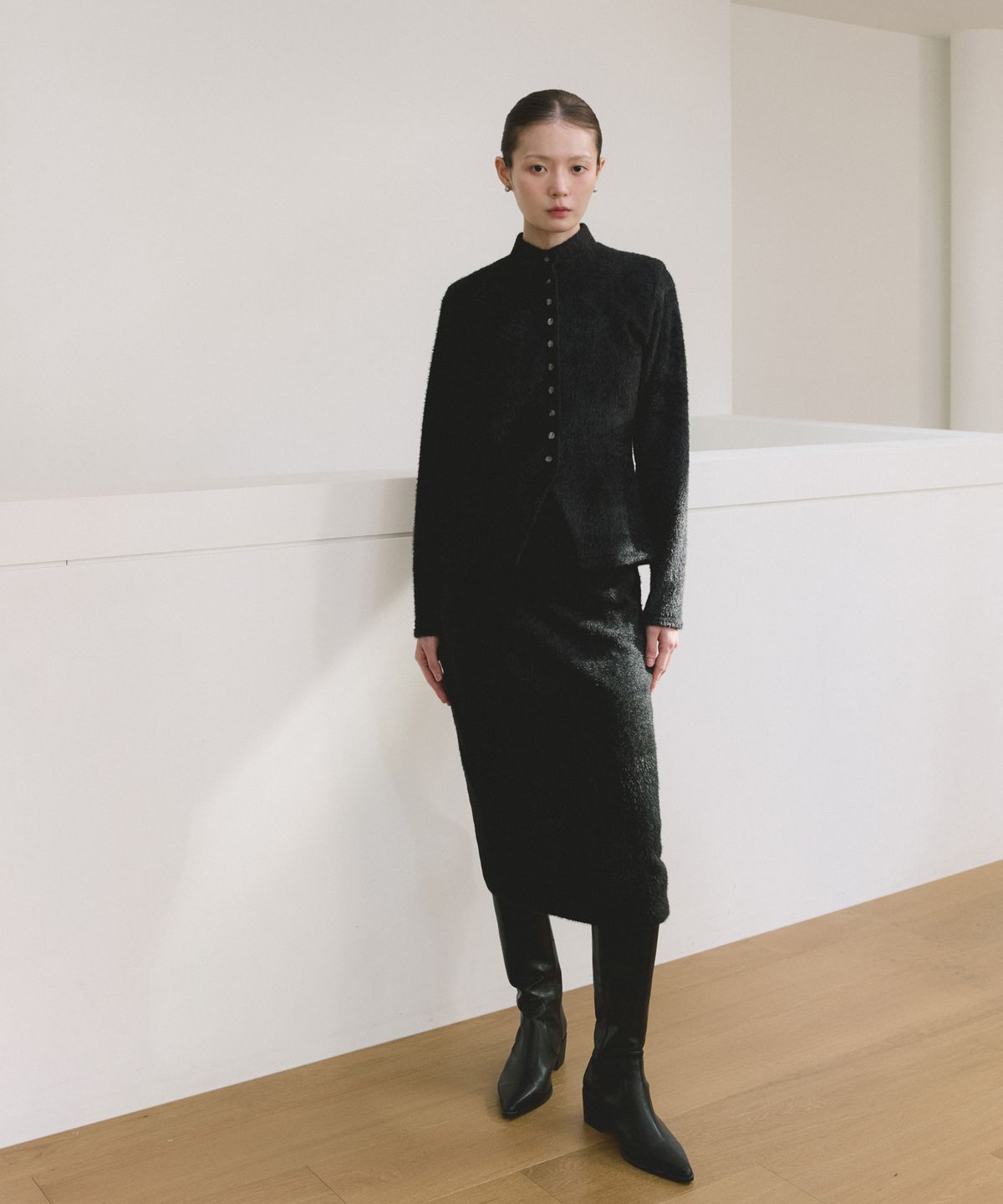 리올그(REORG) COC HALF NECK CARDIGAN BLACK