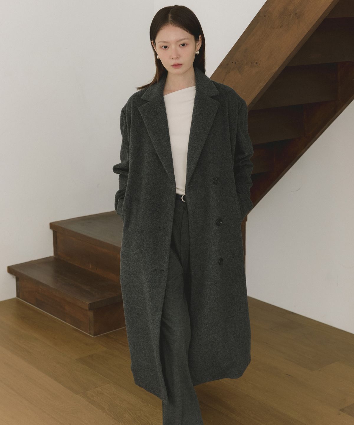 리올그(REORG) COC CAHSMERE ONE BUTTON LONG COAT GRAY
