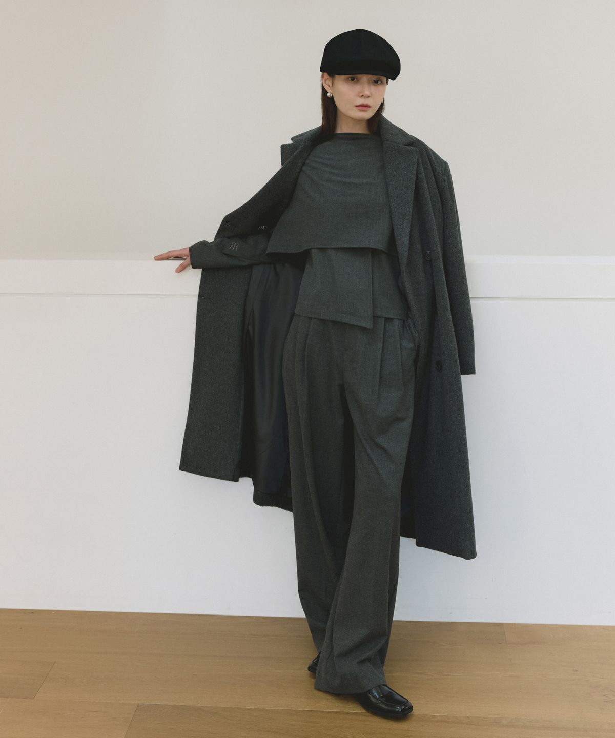 리올그(REORG) COC CAHSMERE ONE BUTTON LONG COAT GRAY