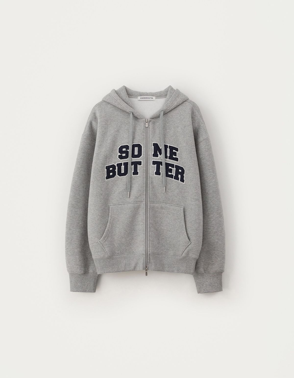 썸웨어버터(SOMEWHEREBUTTER) Corduroy Logo Hoodie Zip-Up - Grey