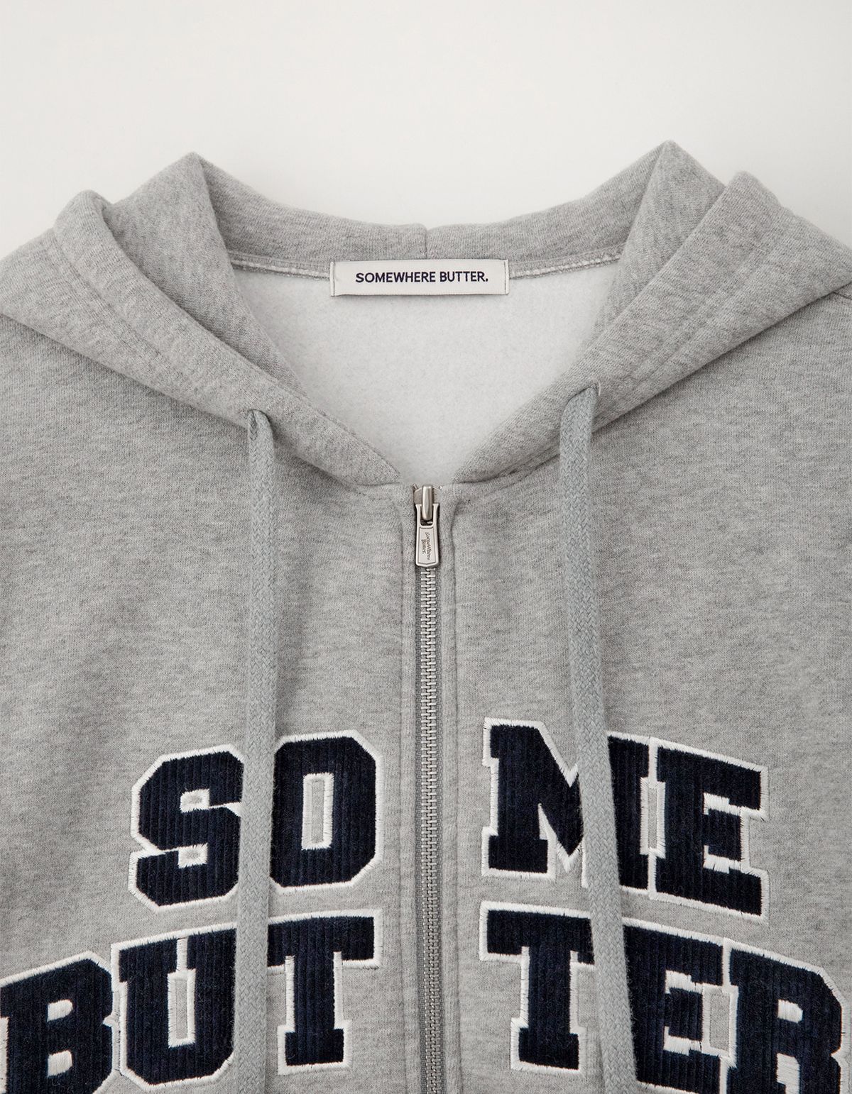 썸웨어버터(SOMEWHEREBUTTER) Corduroy Logo Hoodie Zip-Up - Grey