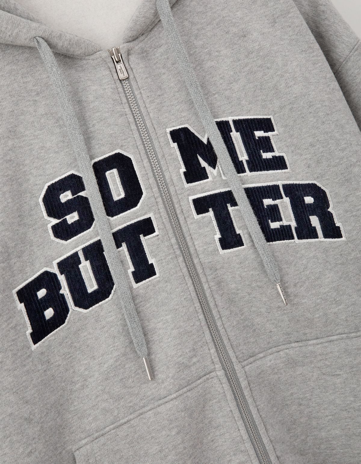 썸웨어버터(SOMEWHEREBUTTER) Corduroy Logo Hoodie Zip-Up - Grey