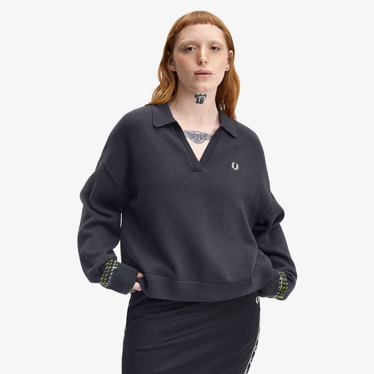 프레드페리(FRED PERRY) [Womens] 타탄 패널 니트 셔츠 - 앵커 그레이 AFPF2531153-297