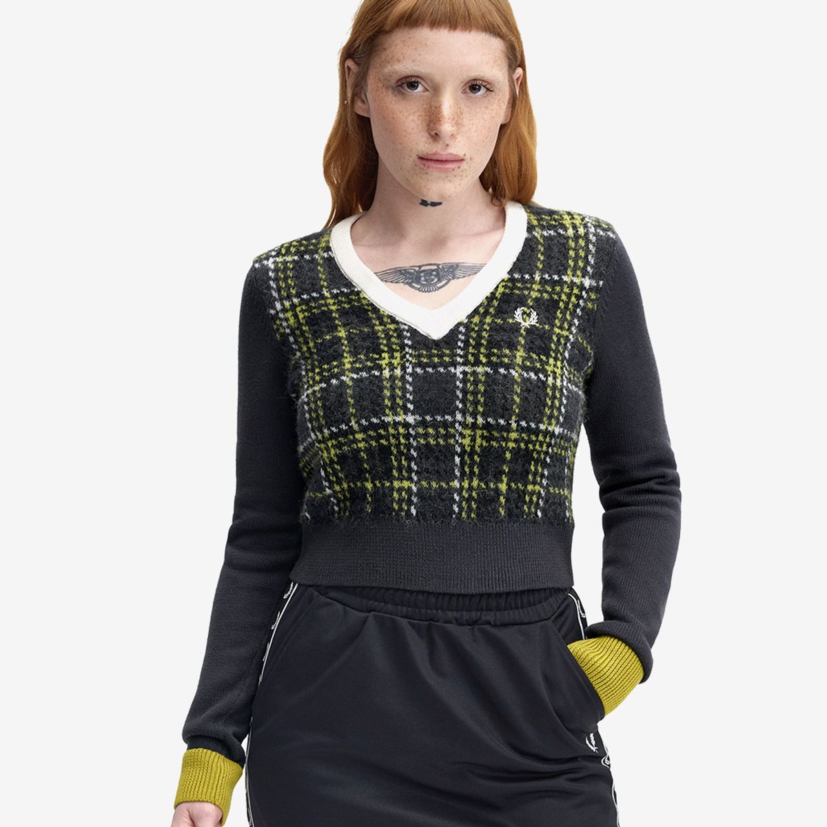프레드페리(FRED PERRY) [Womens] 타탄 패널 니트 - 앵커 그레이 AFPF2531152-297