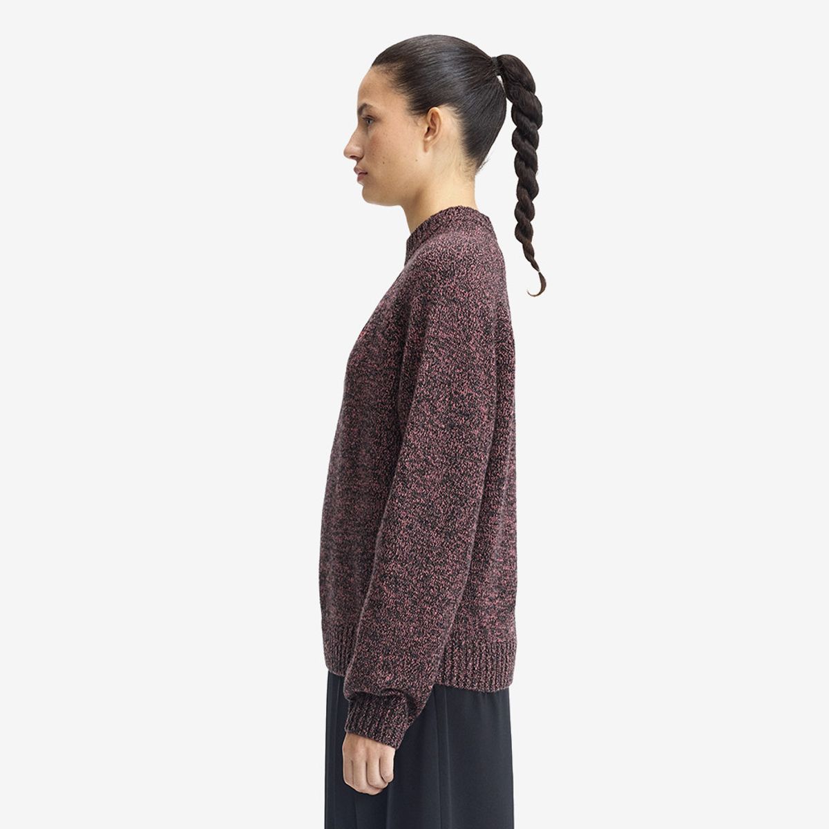 프레드페리(FRED PERRY) [Womens] 트위스트 말 모크 넥 니트 - 플라밍고 탄/앵커그레이/블랙 AFPF2531133-73A