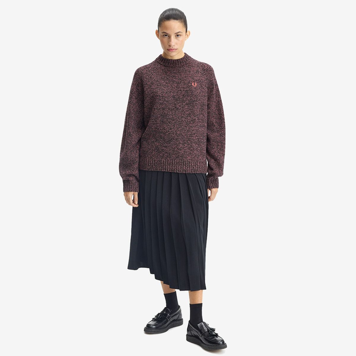 프레드페리(FRED PERRY) [Womens] 트위스트 말 모크 넥 니트 - 플라밍고 탄/앵커그레이/블랙 AFPF2531133-73A