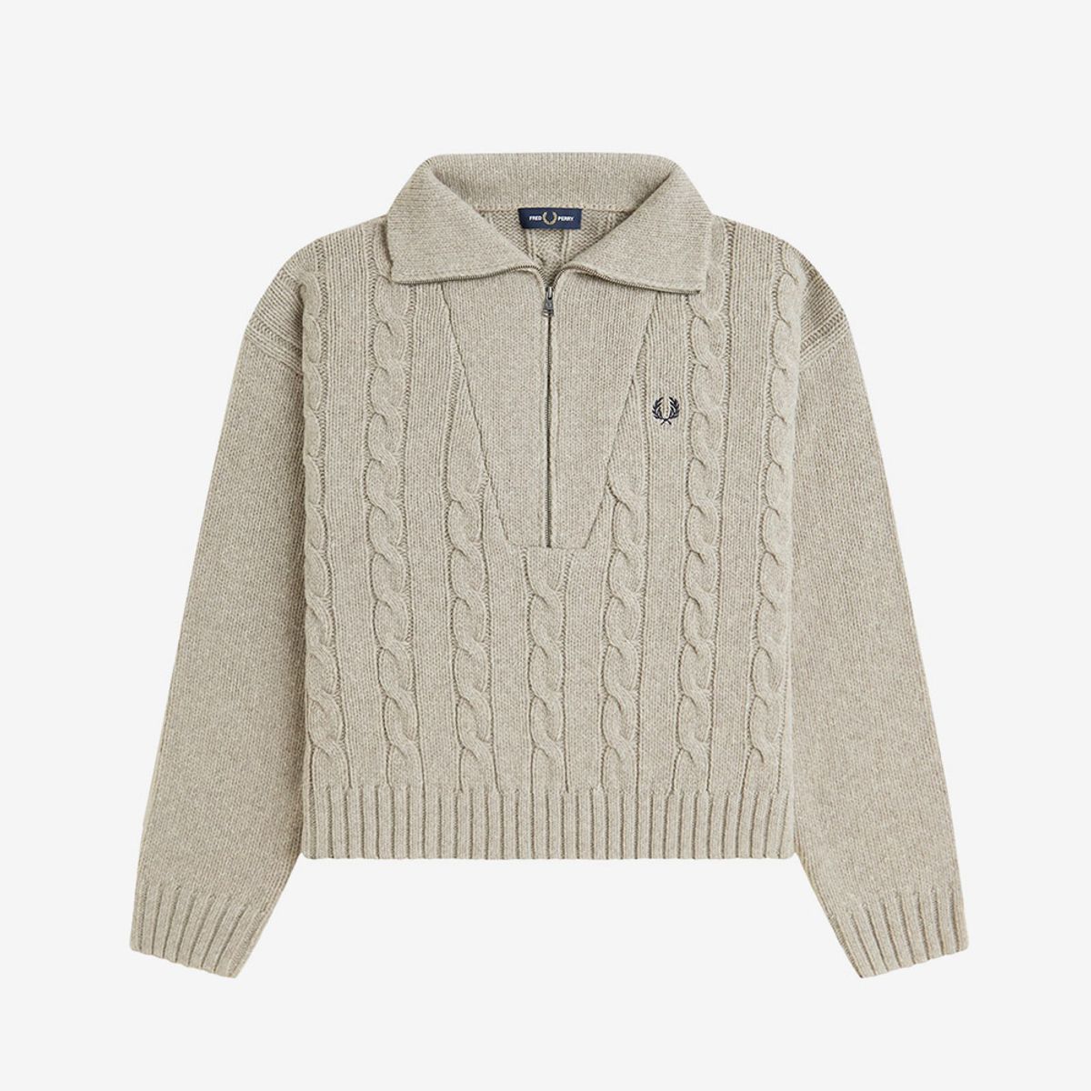 프레드페리(FRED PERRY) [Womens] 하프 집 케이블 니트 - 웜 오트 말 AFPF2531103-Z45