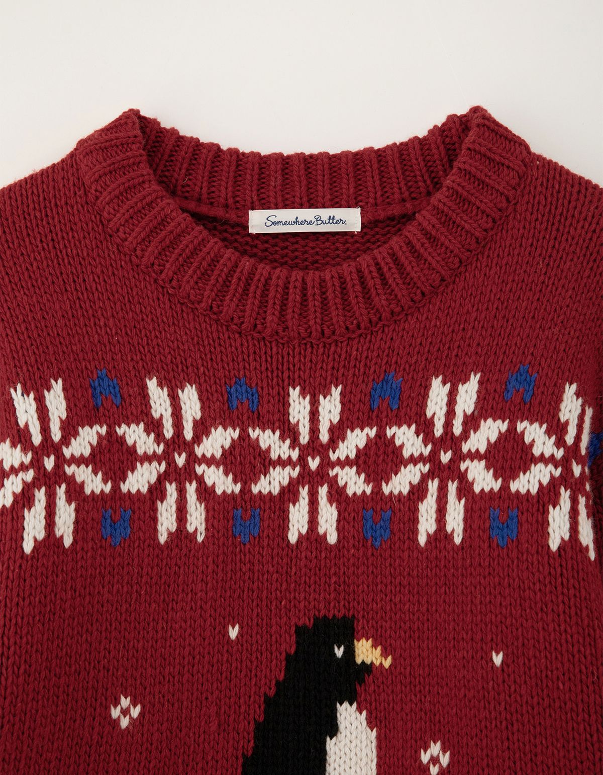 썸웨어버터(SOMEWHEREBUTTER) Penguin Wool Sweater - Red