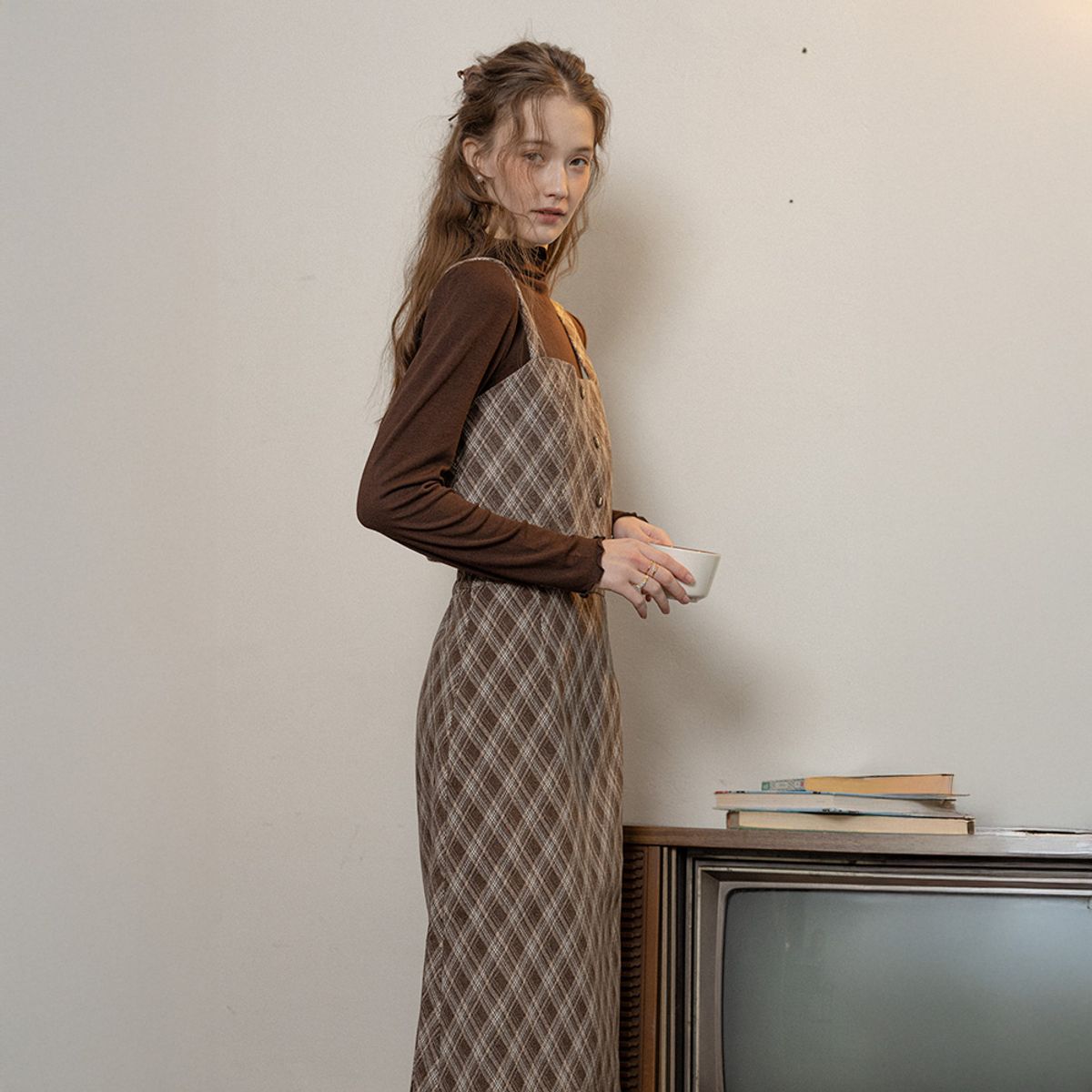 프라우드 마리(PROUD MARY) PM_Prismatic knit three-piece top and skirt set_BROWN