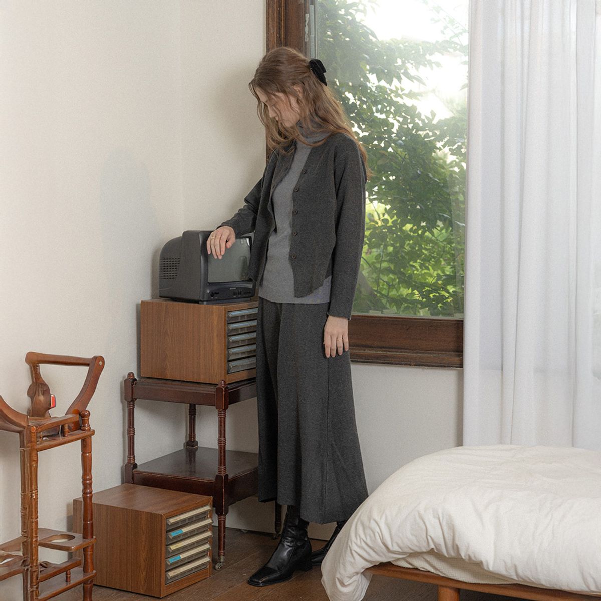 프라우드 마리(PROUD MARY) PM_Winter sensual knit cardigan and skirt set_CHARCOAL