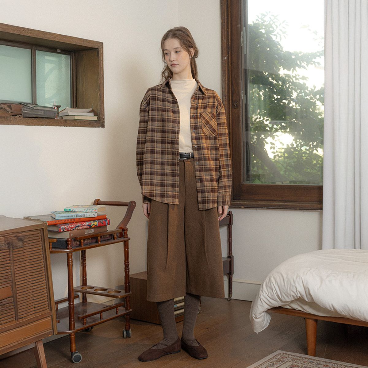 프라우드 마리(PROUD MARY) PM_Check colorblock shirt_BROWN