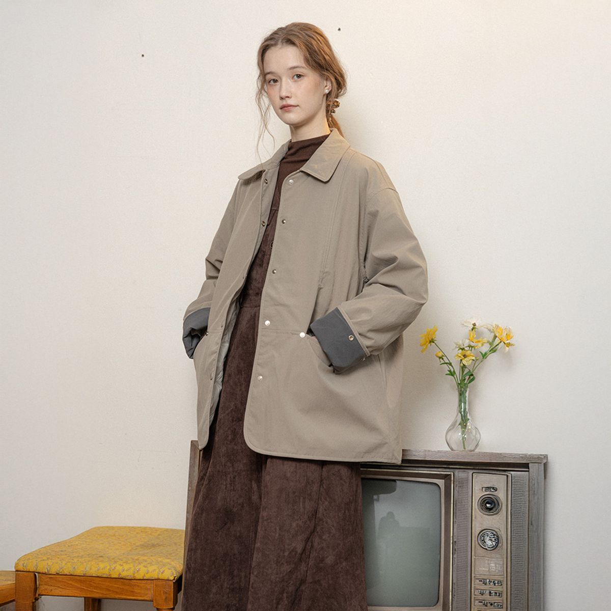 프라우드 마리(PROUD MARY) PM_Color-block cuffs warm coat_2color