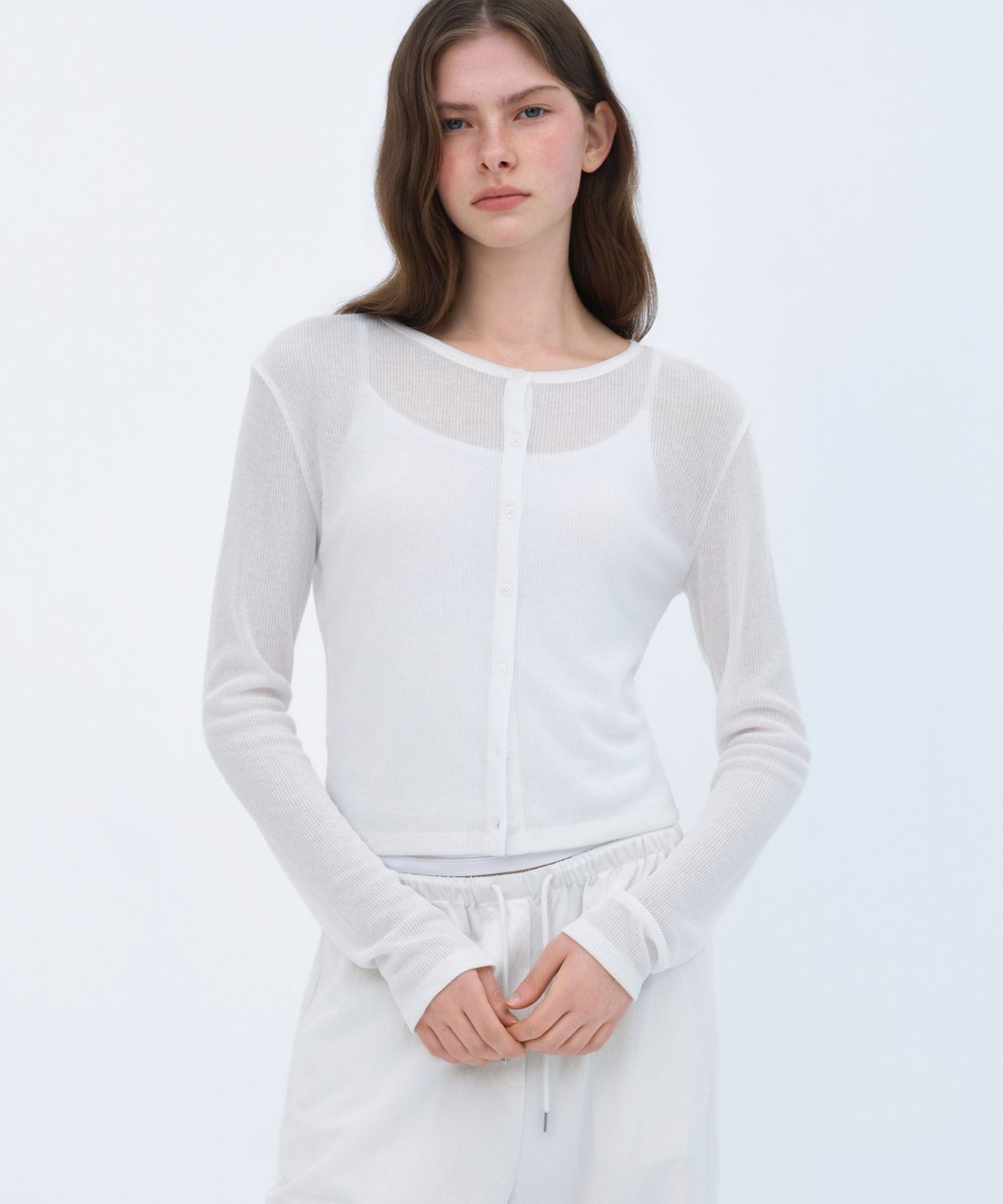 무신사 스탠다드 우먼(MUSINSA STANDARD WOMAN) 우먼즈 린넨 라이크 시어 저지 가디건 [화이트]