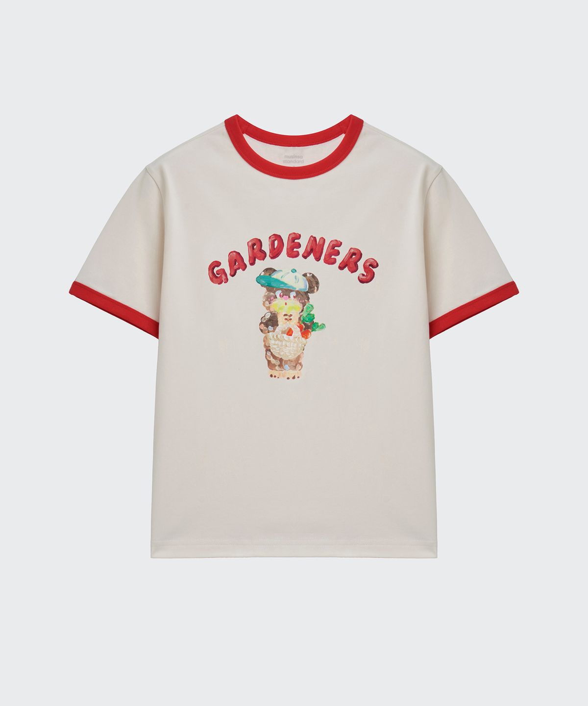 무신사 스탠다드 키즈(MUSINSA STANDARD KIDS) [슬로코스터 컬래버] 가드너스 링거 티셔츠 [크림]