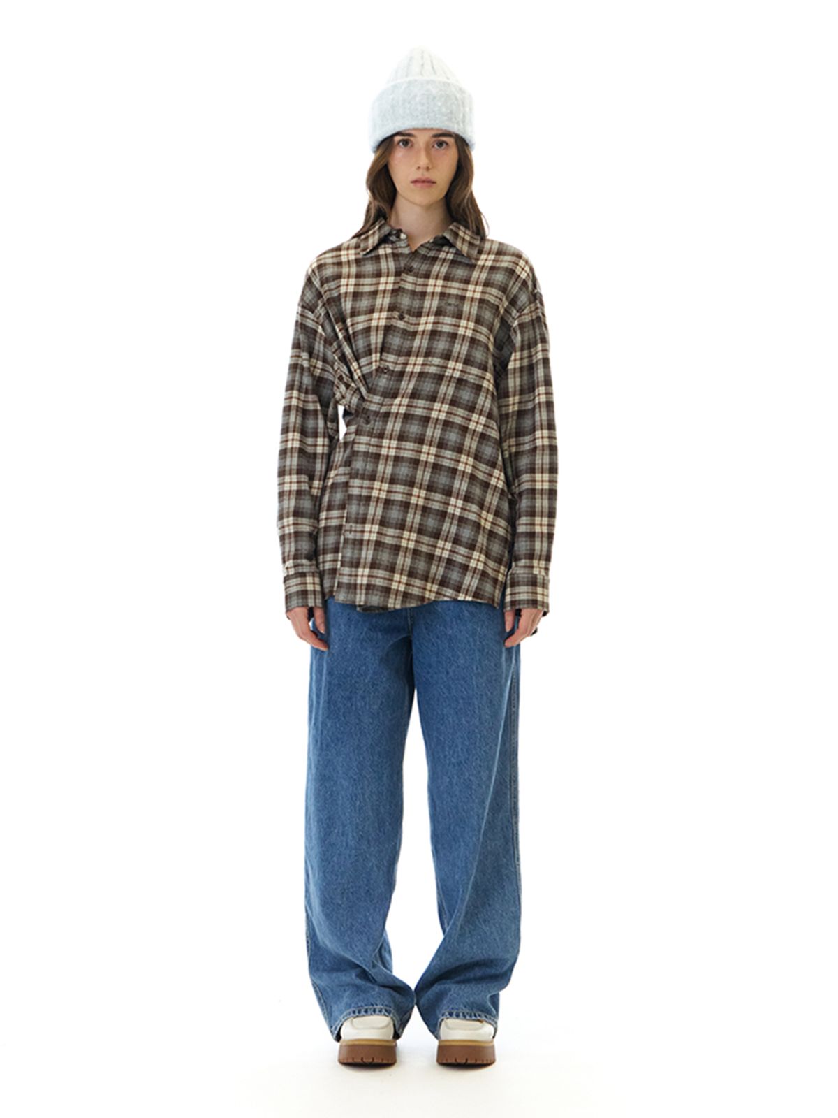 그로브(GROVE) EVE CHECK SHIRT (BROWN CHECK)