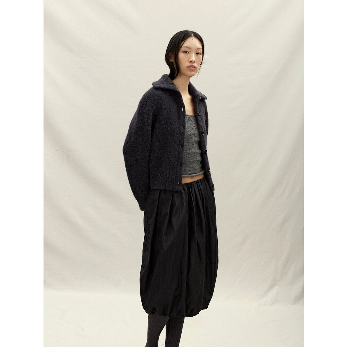 앙개(ANGGAE) High Collar Neck Cardigan  Dark Grey