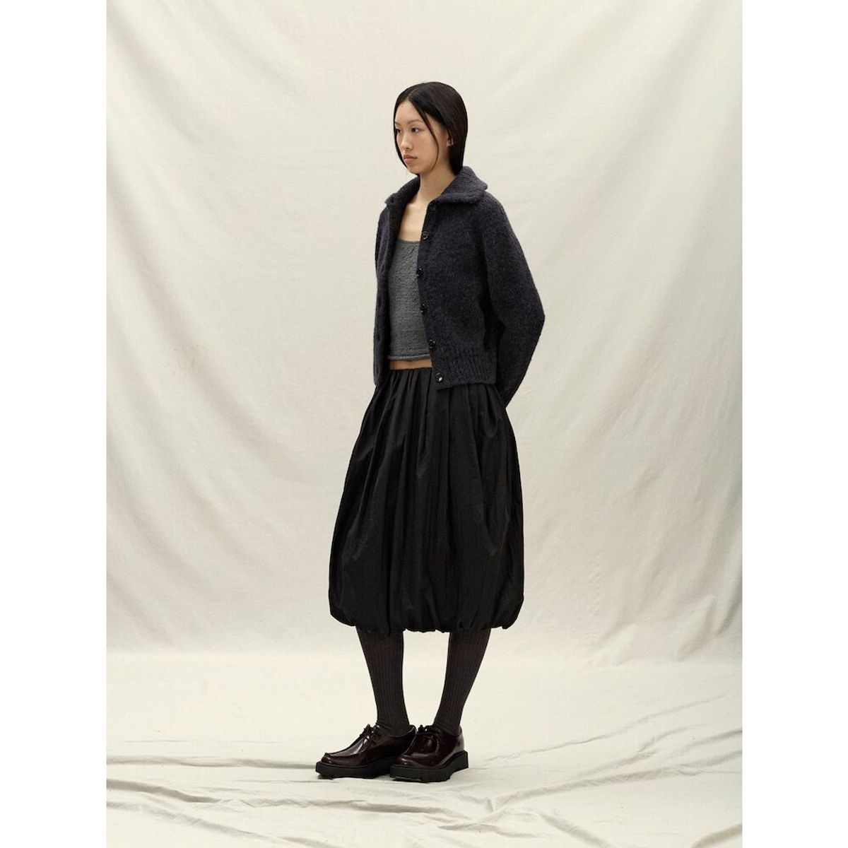 앙개(ANGGAE) High Collar Neck Cardigan  Dark Grey