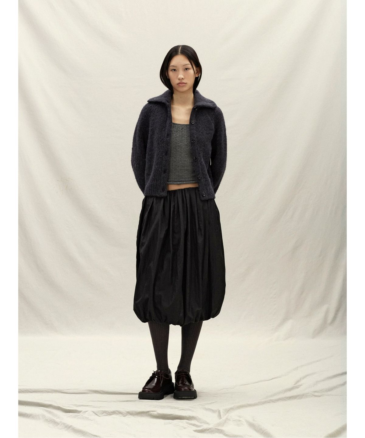 앙개(ANGGAE) High Collar Neck Cardigan  Dark Grey