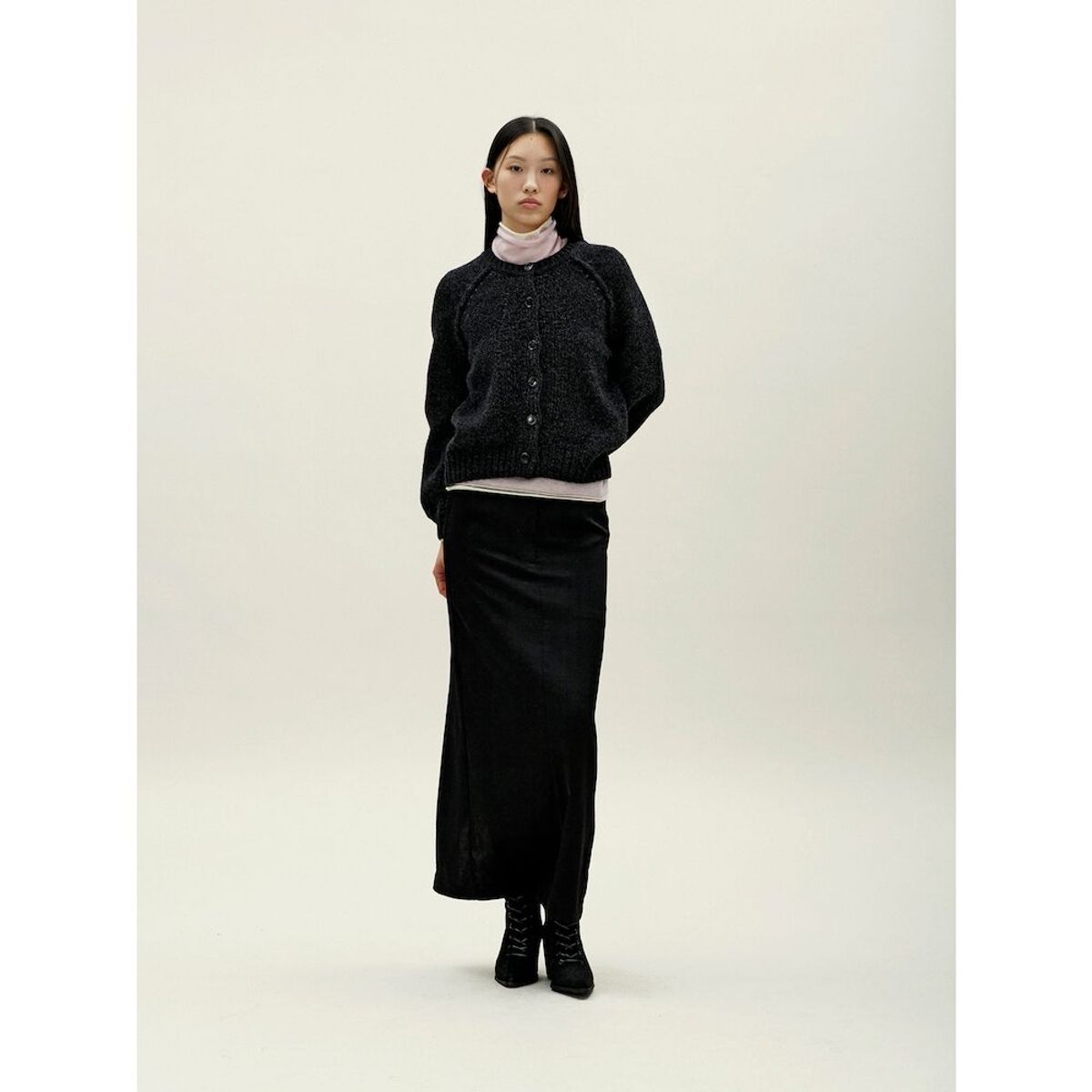 앙개(ANGGAE) Wilted Knit Cardigan  Black
