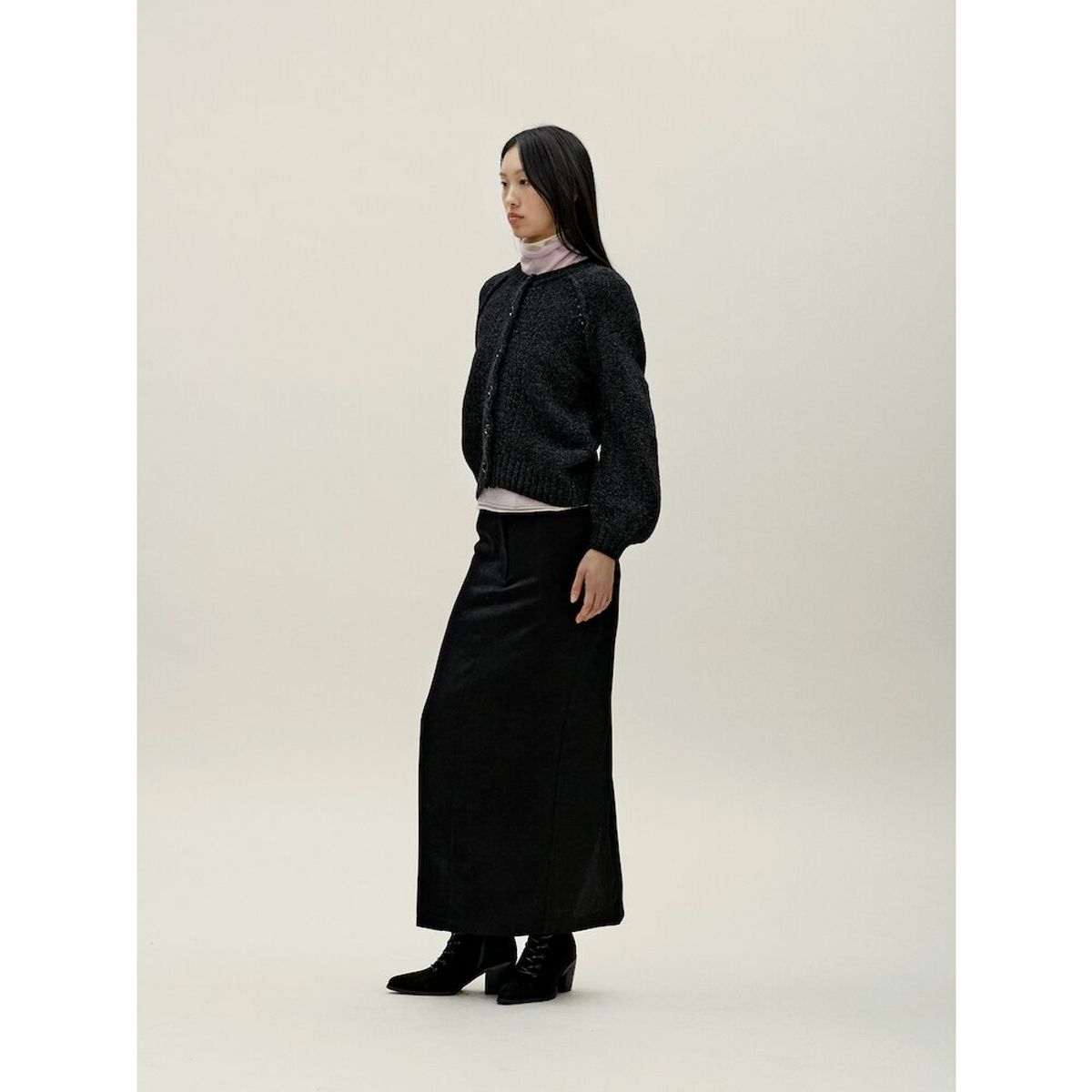 앙개(ANGGAE) Wilted Knit Cardigan  Black
