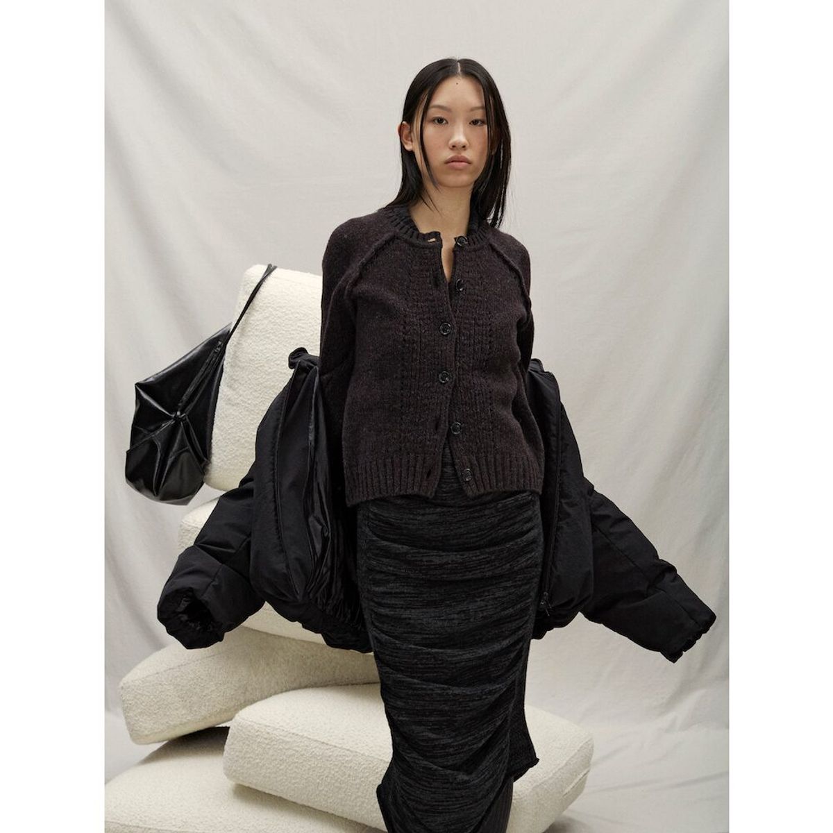 앙개(ANGGAE) Wilted Knit Cardigan  Brown