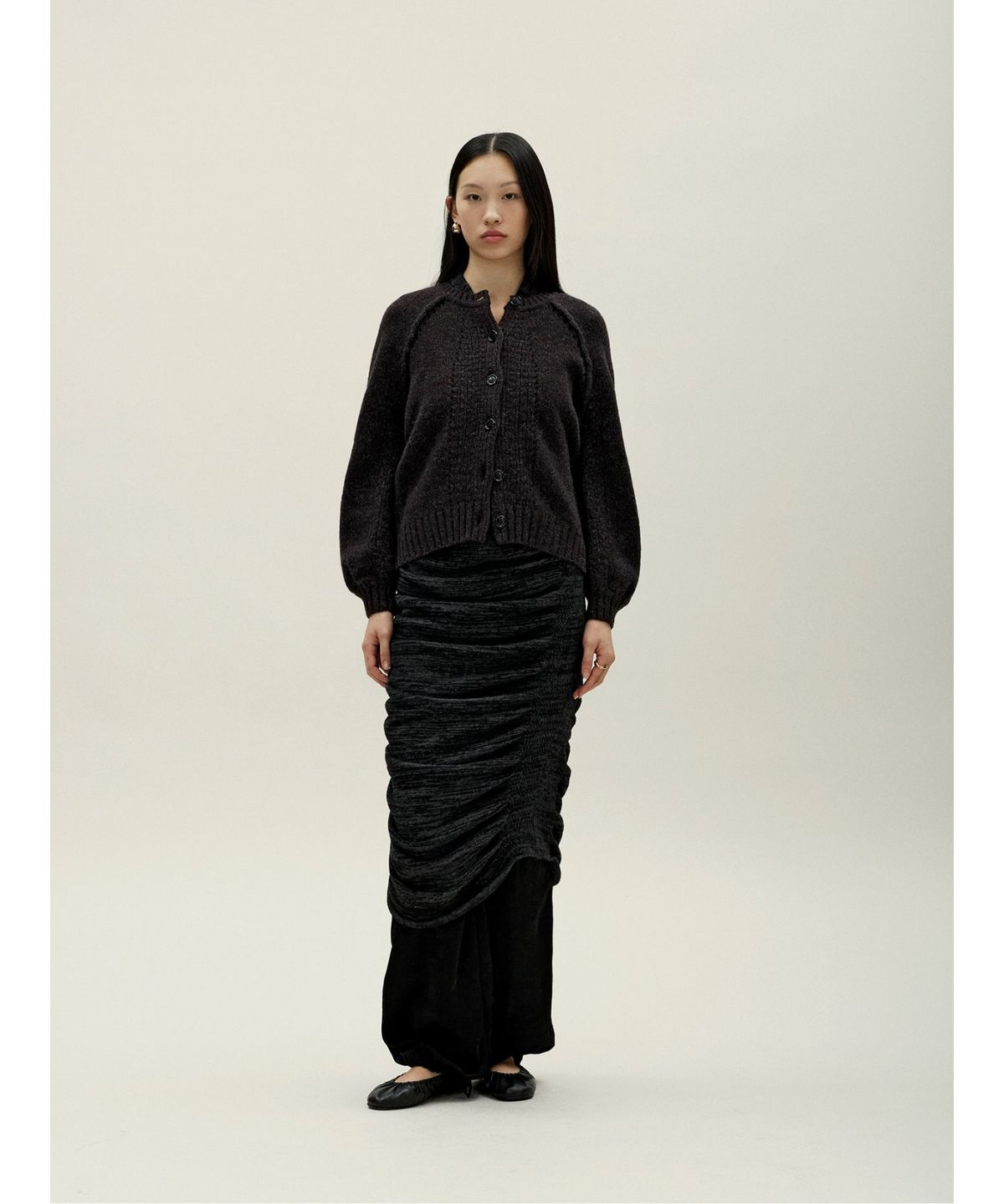 앙개(ANGGAE) Wilted Knit Cardigan  Brown