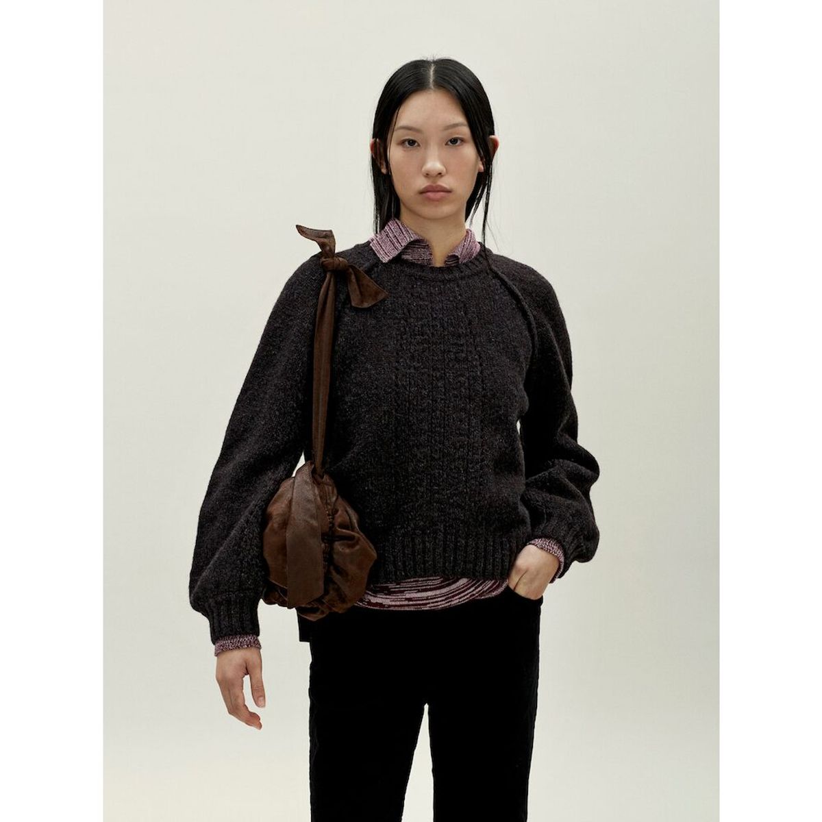 앙개(ANGGAE) Wilted Knit Pullover  Brown
