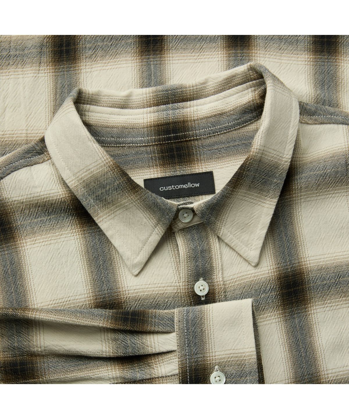 커스텀멜로우(CUSTOMELLOW) Beige Oversized Fit Check Shirt CWSAW25126BEX