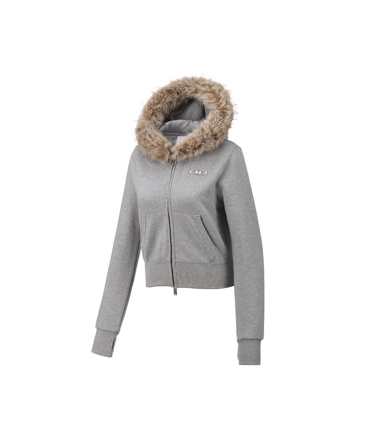 본투윈(BORN TO WIN) W CHROME B FUR TRIMMING HOODIE ZIP-UP [MELANGE GREY]