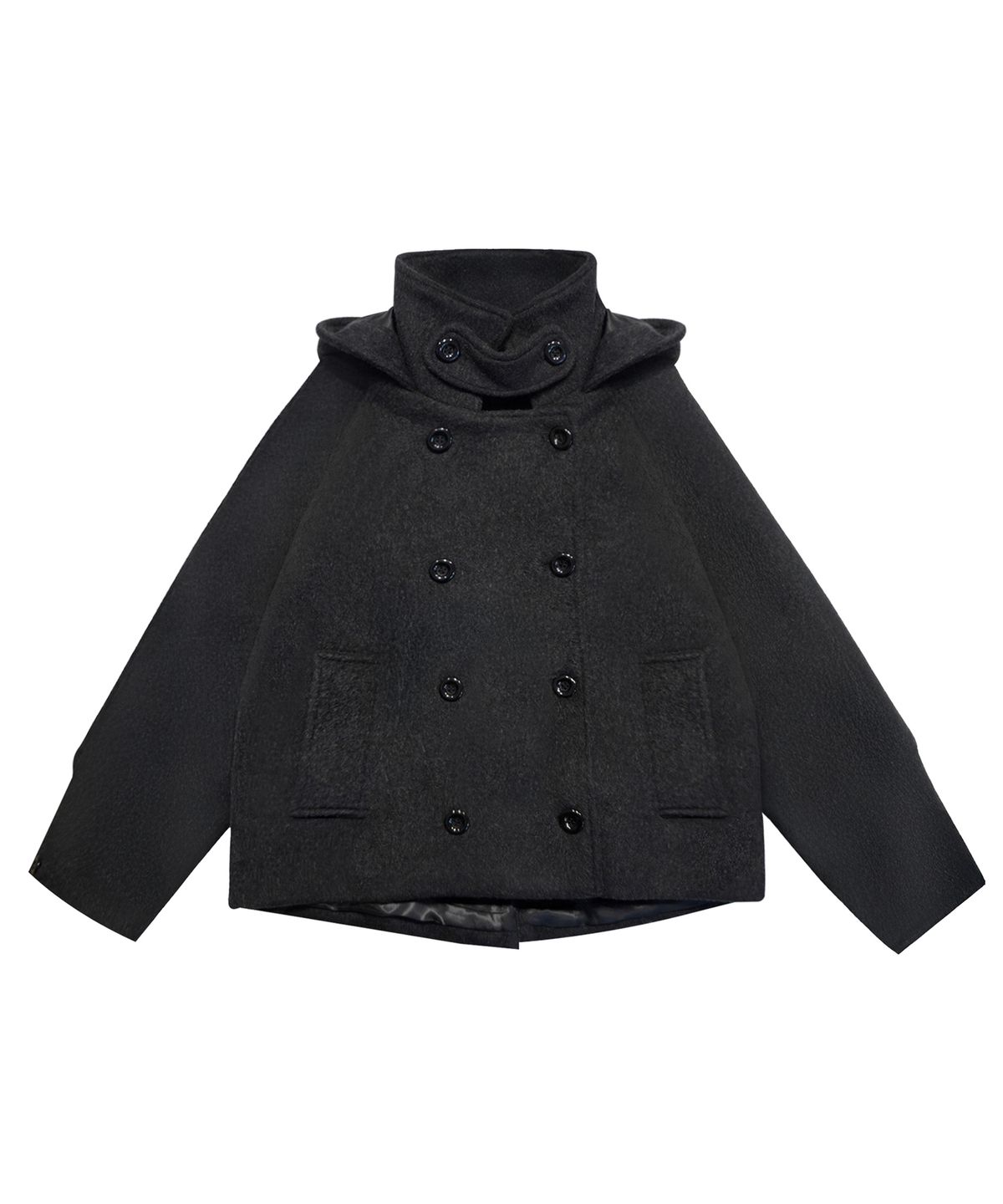 미레코(MIRECO) HOODED DOUBLE HALF COAT CHARCOAL