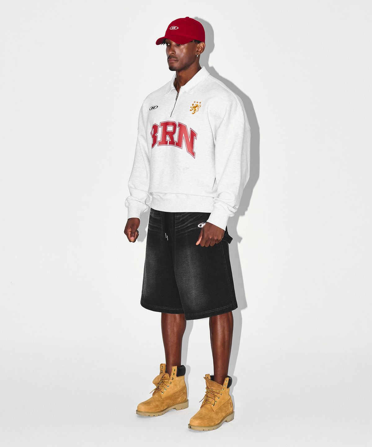 본투윈(BORN TO WIN) BRN ARCH HALF ZIP UP SWEATSHIRTS [WHITE MELANGE]