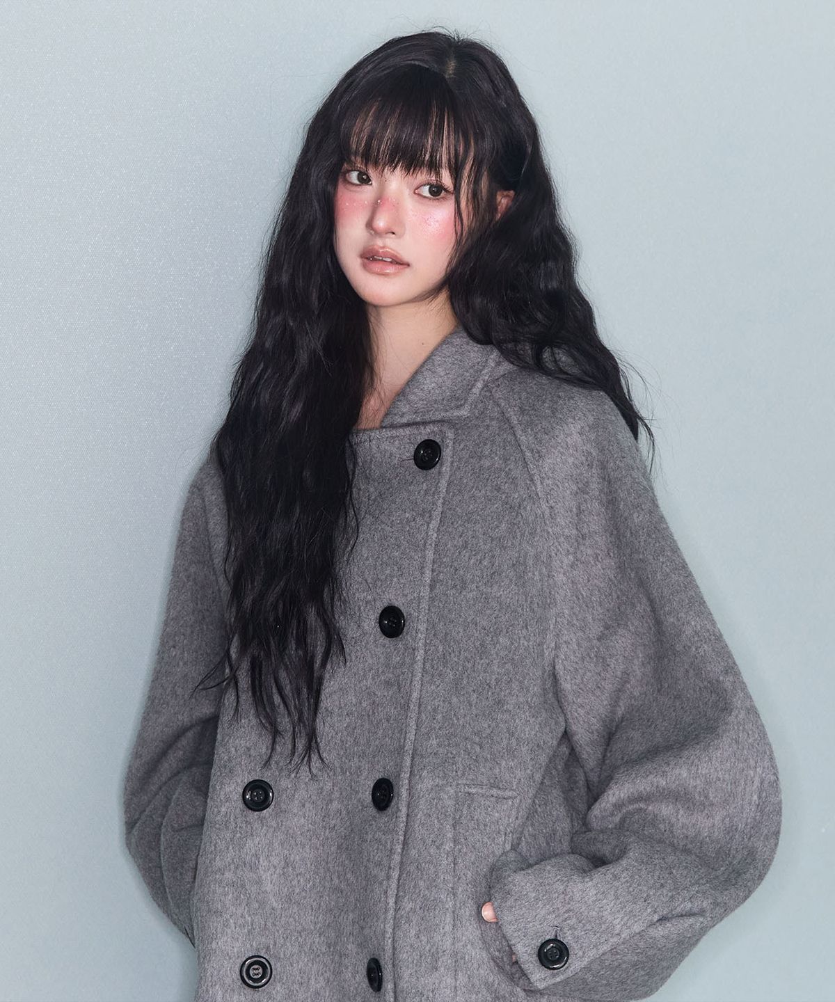 미레코(MIRECO) HOODED DOUBLE HALF COAT GREY