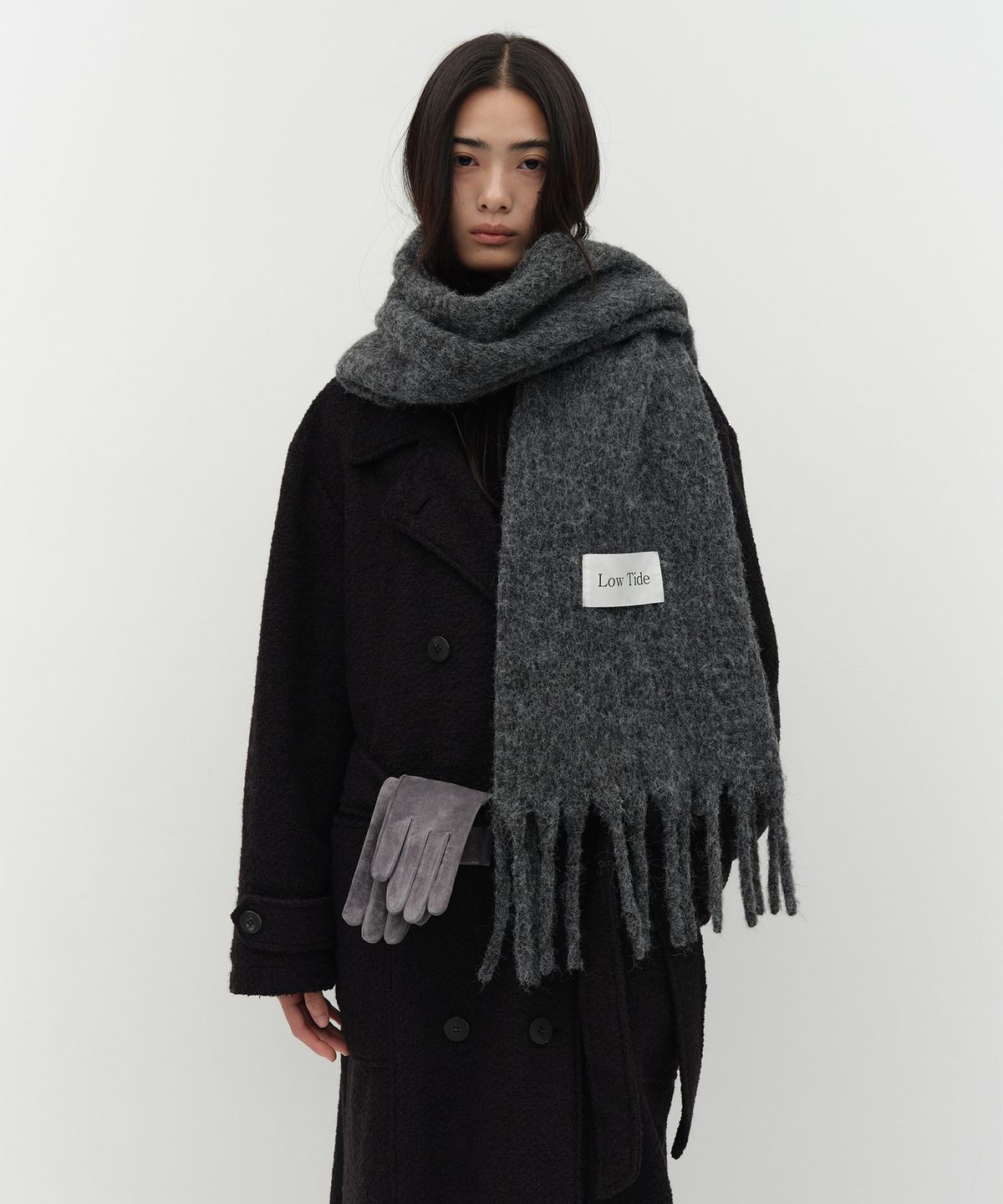 로우타이드(LOW TIDE) LOWTIDE BIG LABEL MUFFLER [CHARCOAL]