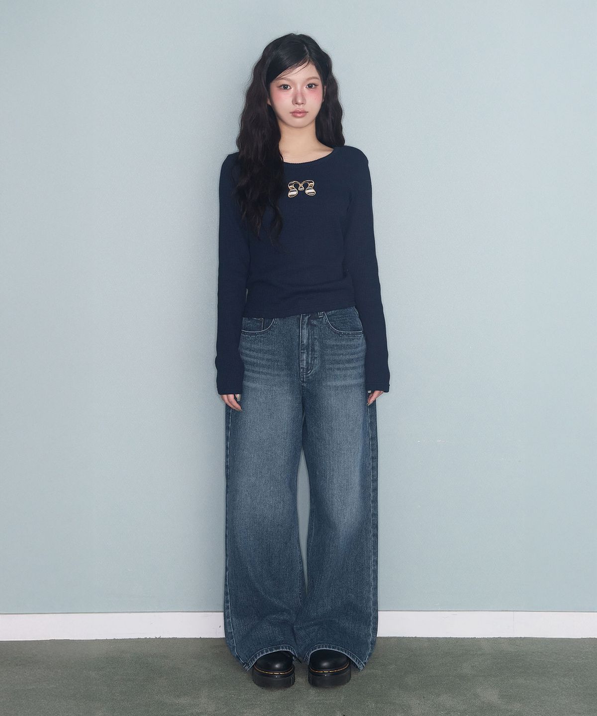 미레코(MIRECO) SYMBOL PATCH WAFFLE T NAVY