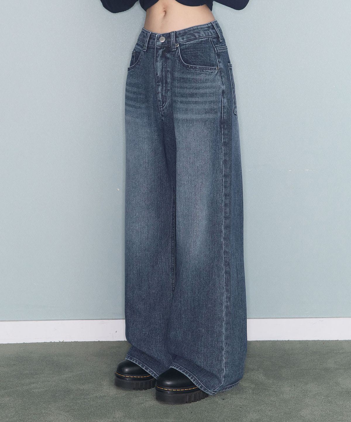 미레코(MIRECO) STITCH LINE WIDE DENIM PT BLUE
