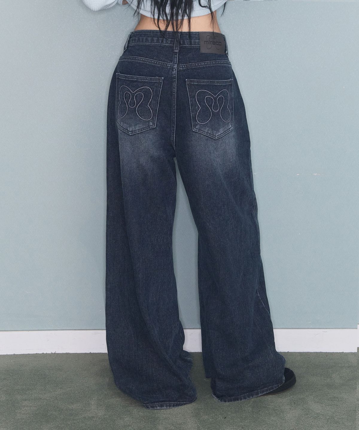 미레코(MIRECO) STITCH LINE WIDE DENIM PT DARK NAVY