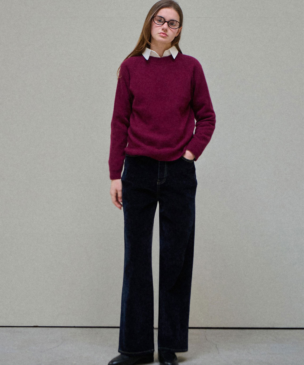슬로우롤리(SLOWLOLLI) Silent tone velvet-denim pants - Navy