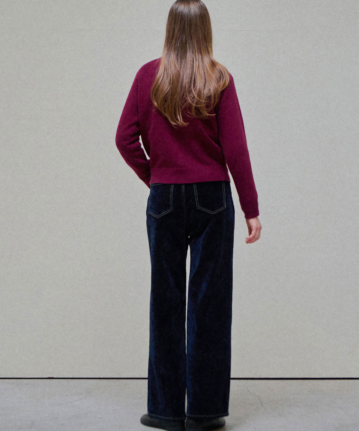 슬로우롤리(SLOWLOLLI) Silent tone velvet-denim pants - Navy